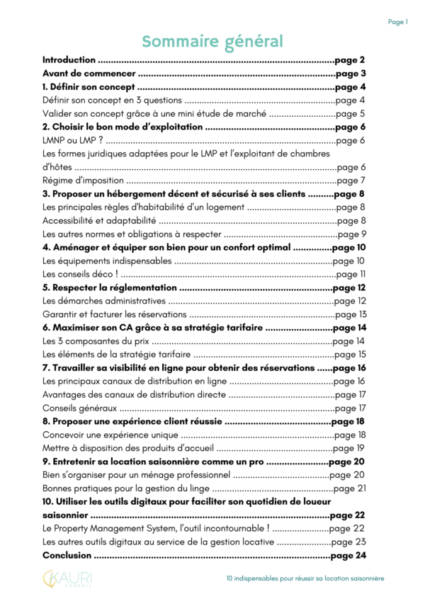 sommaire guide location saisonnière